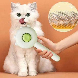 ペット用 猫 犬 ウサギ ヘアブラシ ワンタッチ式 ブラッシング マッサージ 緑(猫)