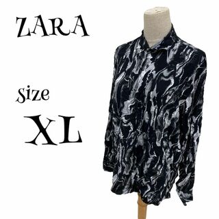 ザラ(ZARA)のZARA ザラ ☆ 長袖シャツ シワシャツ XLサイズ 総柄 ブラック(シャツ)