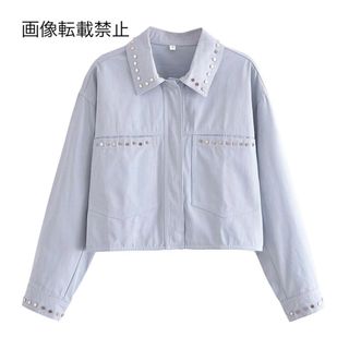 🍉8月新作👘11823◇デニム スタッズ シャツジャケット(Gジャン/デニムジャケット)
