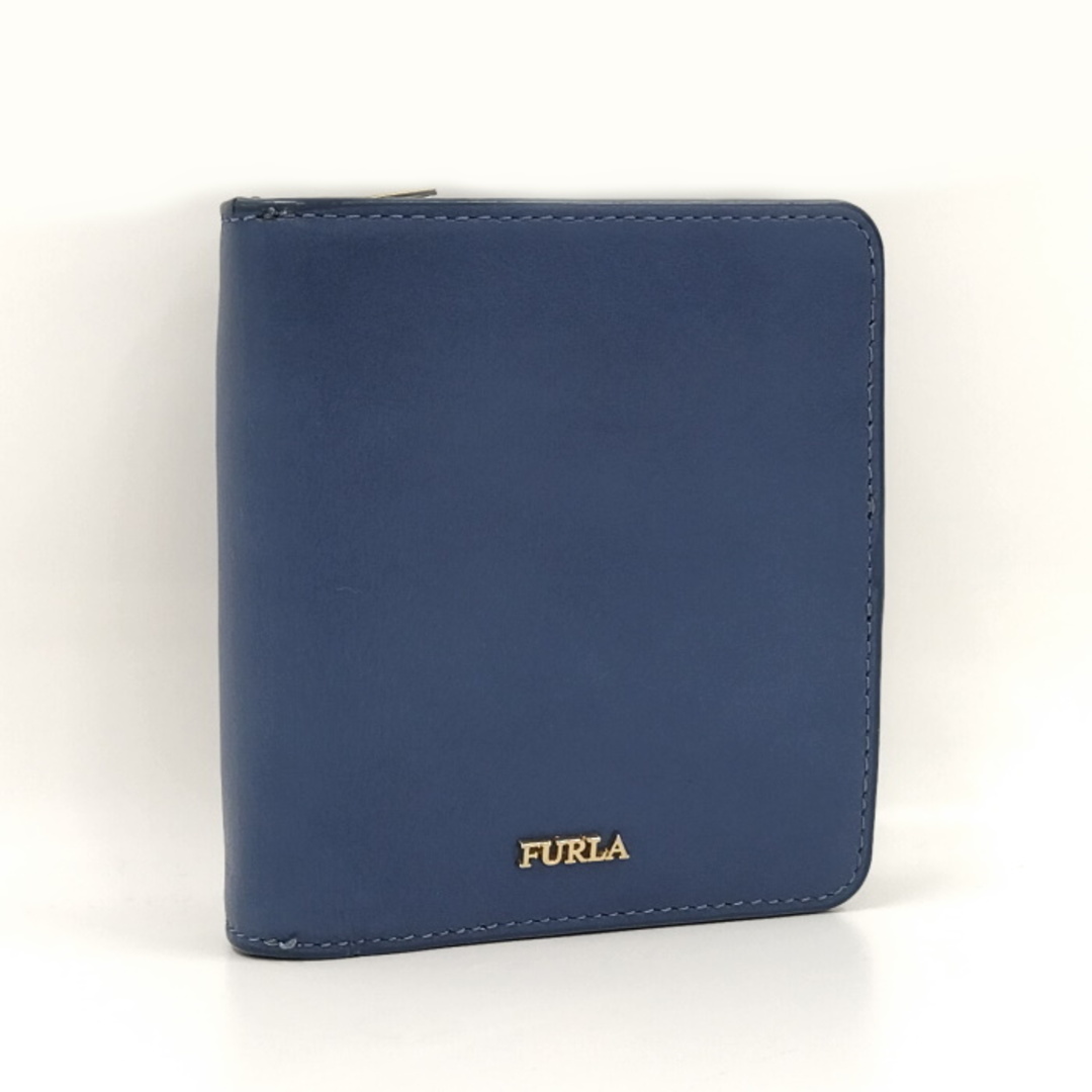 FURLA 二つ折り財布 コンパクト財布 レザー ブルー