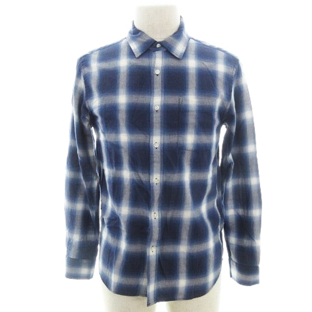 RAGEBLUE(レイジブルー)のレイジブルー シャツ ステンカラー 長袖 薄手 コットン チェック M 青 白 メンズのトップス(シャツ)の商品写真