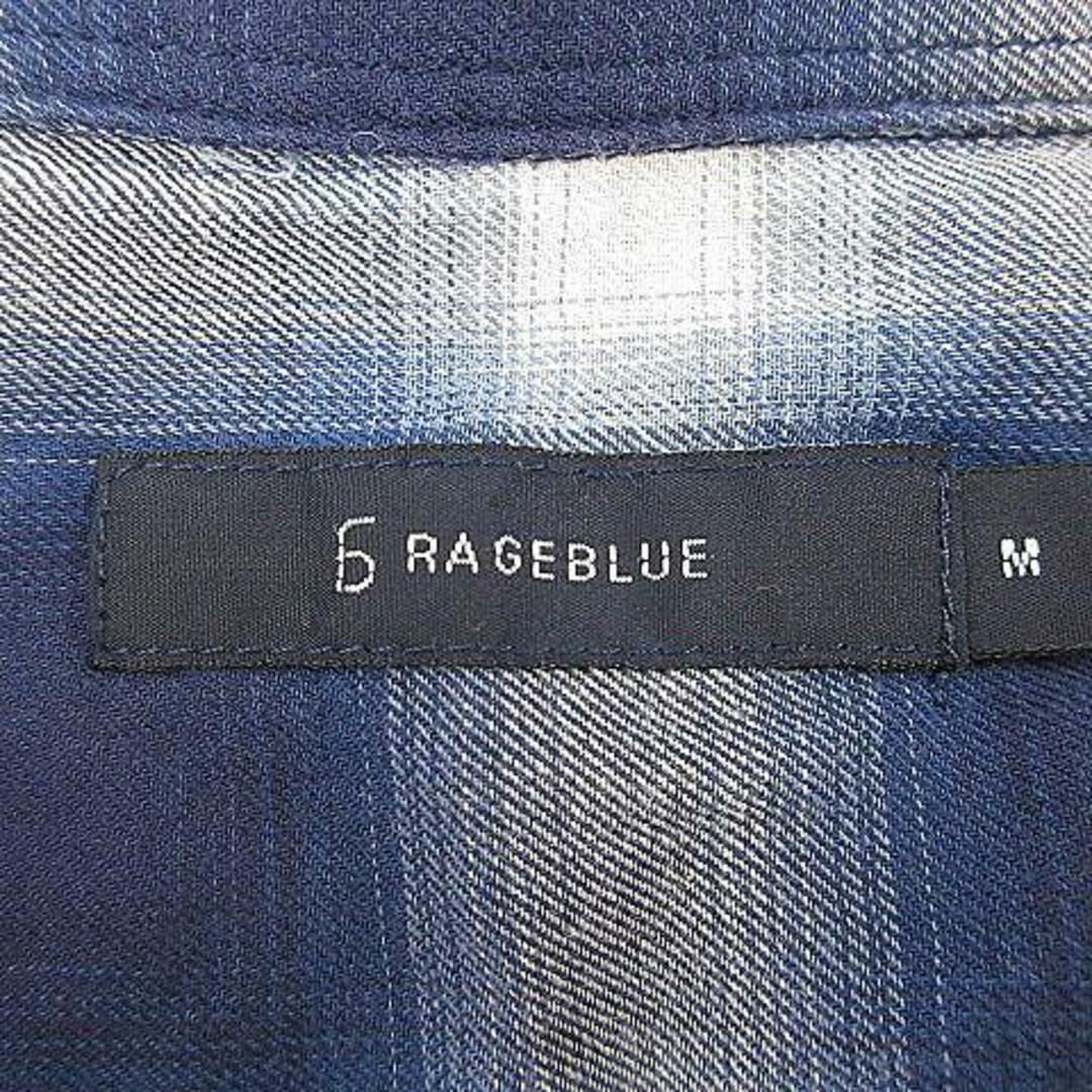 RAGEBLUE(レイジブルー)のレイジブルー シャツ ステンカラー 長袖 薄手 コットン チェック M 青 白 メンズのトップス(シャツ)の商品写真