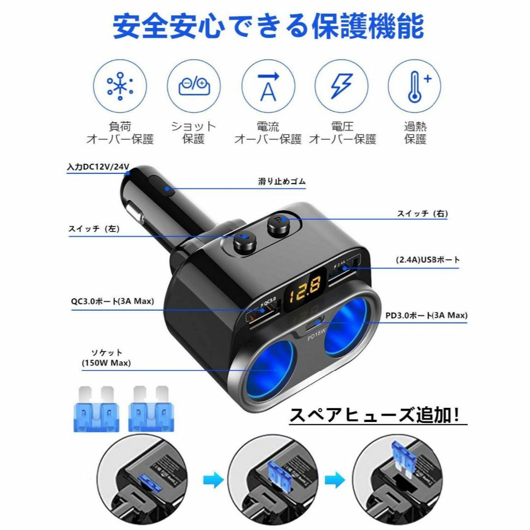 シガーソケット2連 USBカーチャージャー