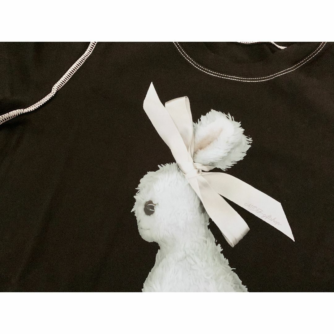 MOF ラビット×リボン プリント ミニTシャツ ブラックの通販 by