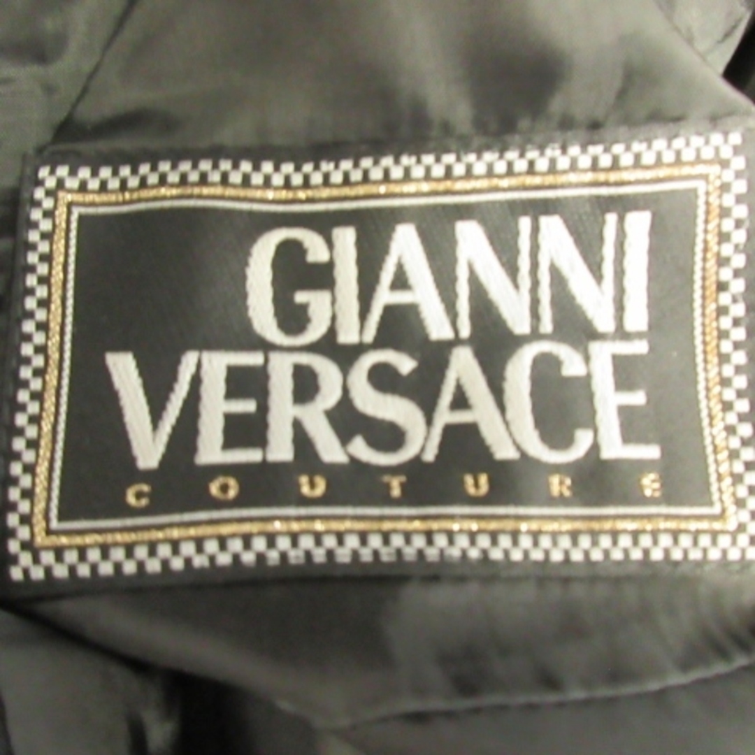 未使用 Vintage ジャンニヴェルサーチ GIANNI VERSACE ジャケット レザー ツイード ノーカラー レディース アウター 38(M相当) ブラック/イエロー
