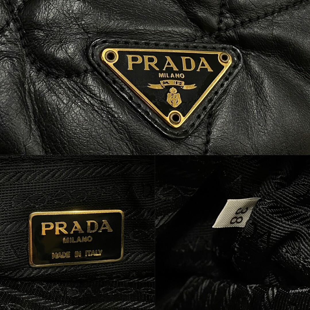 極 美品 希少品 PRADA プラダ 三角ロゴ 金具 レザー 本革 チェーン ハンドバッグ ミニ トートバッグ ブラック 黒 0718mnb4-2 2