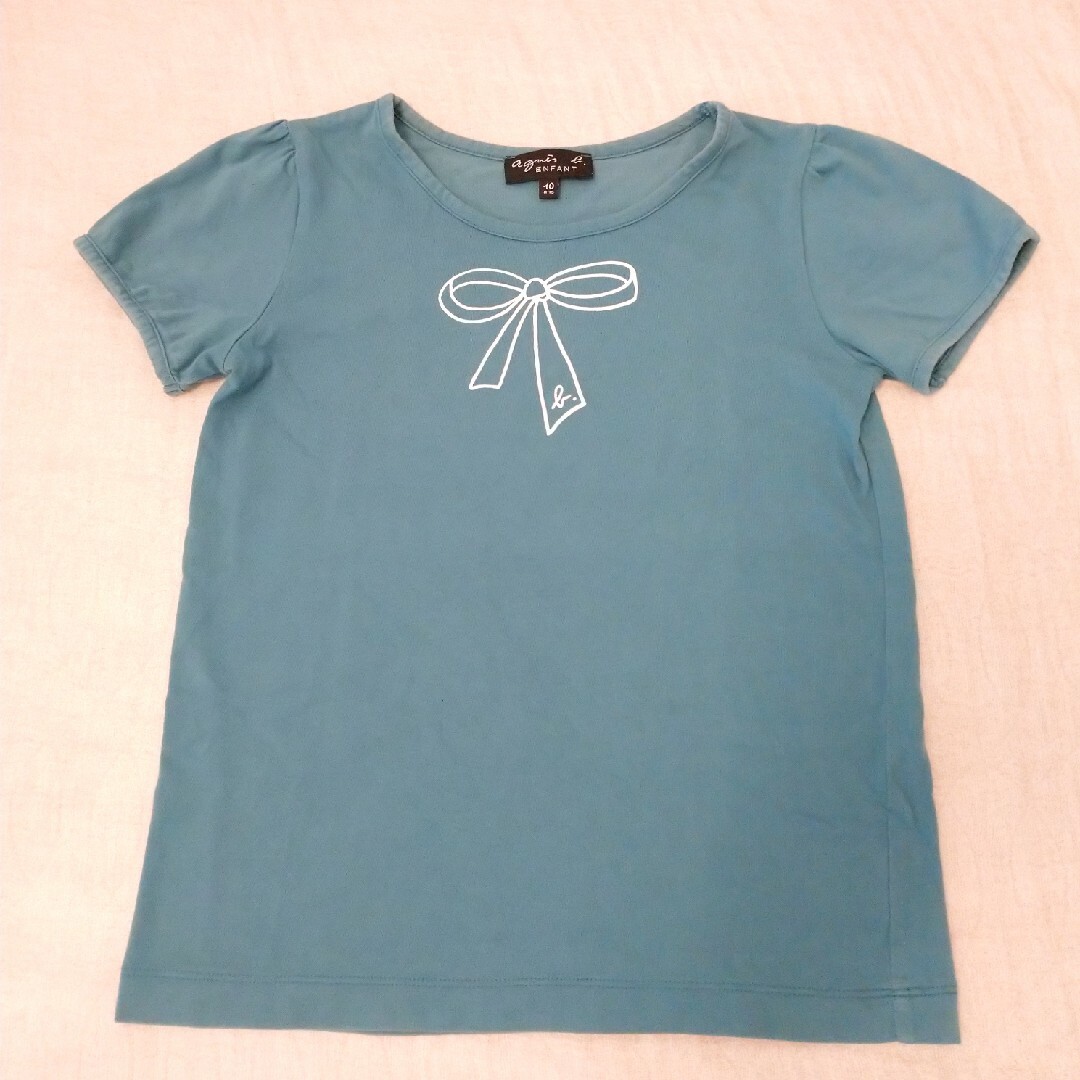 agnes b.(アニエスベー)のagnes b. ロゴTシャツ リボン 130 140 ブルーグリーン キッズ/ベビー/マタニティのキッズ服女の子用(90cm~)(Tシャツ/カットソー)の商品写真