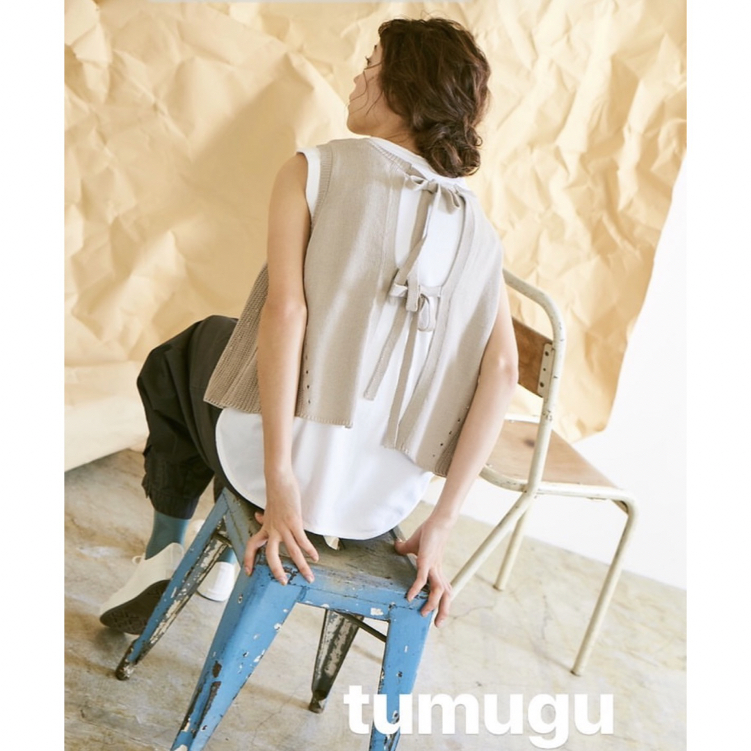 tumugu(ツムグ)の【新品タグ付】tumugu ツムグ コットン裾ラウンド タンクトップ レモン レディースのトップス(タンクトップ)の商品写真