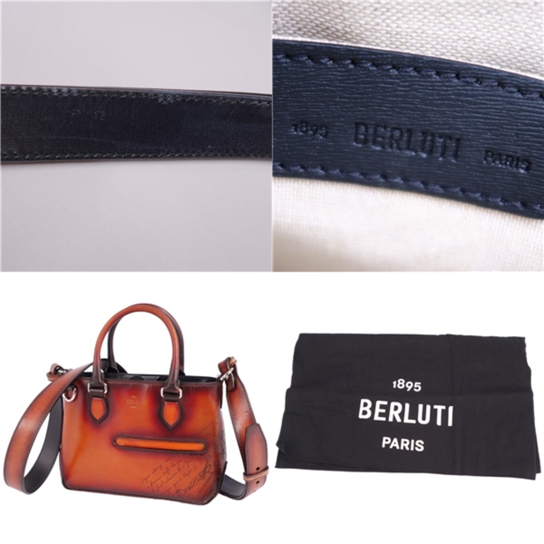 美品 ベルルッティ Berluti バッグ ミニ 2way ハンドバッグ ショルダーバッグ カリグラフィ スクリット Toujours Gulliver トゥジュール ガリバー カバン レディース ブラウン