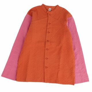 イッセイミヤケ(ISSEY MIYAKE)の美品 イッセイミヤケ ISSEY MIYAKE Haat ジャケット ノーカラー ステッチ コットン トップス レディース 3(L相当) オレンジ/ピンク(その他)