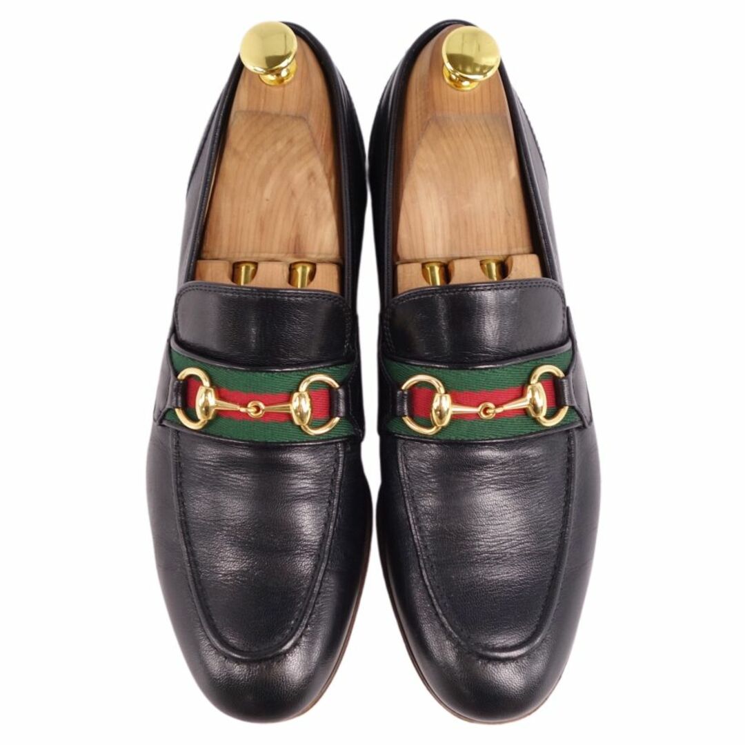 美品 グッチ GUCCI ローファー モカシン ホースビット シェリーライン カーフレザー シューズ 靴 メンズ 6.5(25.5cm相当) ブラック