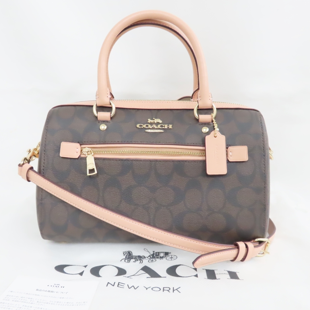 極美品 コーチ COACH ショルダー 2WAYバッグ PVC ベージュ×ピンク-