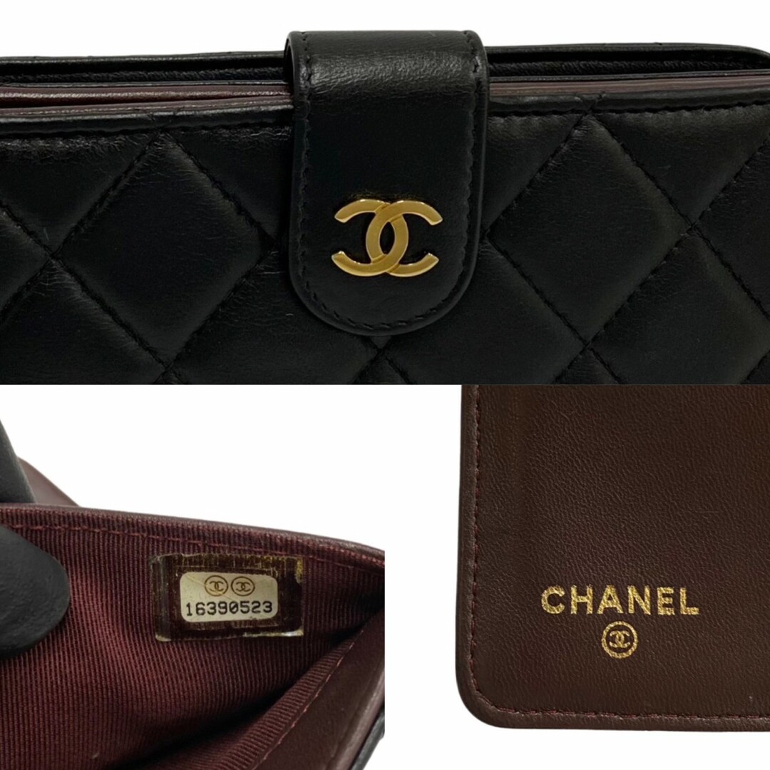 極 美品 箱付 シール カード有 16番台 CHANEL シャネル マトラッセ ラムスキン レザー 本革 二つ折り 財布 ミニ ウォレット ブラック 22496