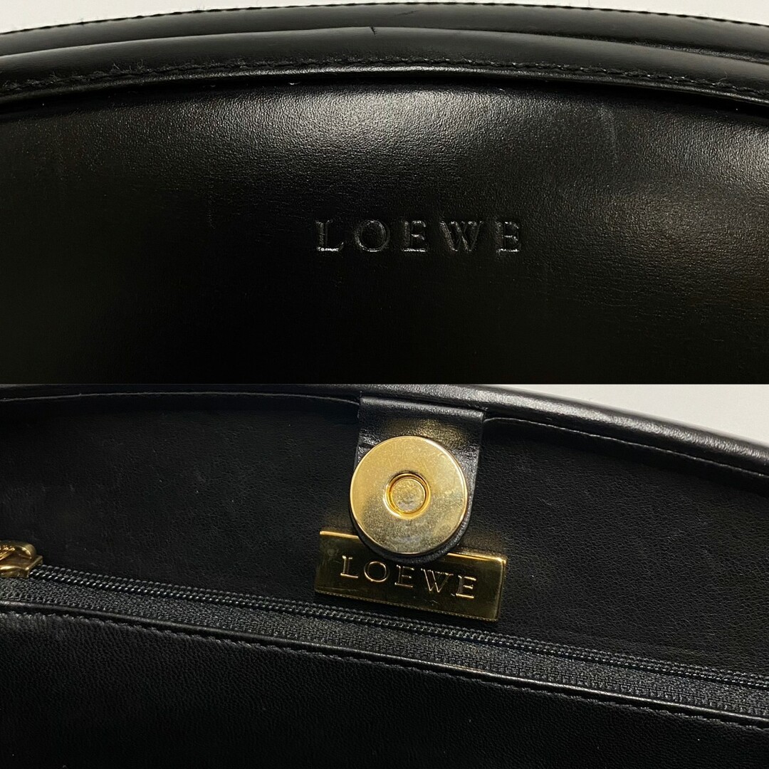 ほぼ未使用 希少品 保存袋付 LOEWE ロエベ ロゴ 刻印 カーフレザー 本革 ハンドバッグ ミニ トートバッグ ブラック 黒 26590