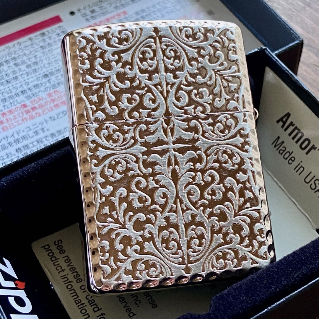 新品 Zippo アーマー 両面 アラベスク ピンクゴールド/シルバー ジッポー-