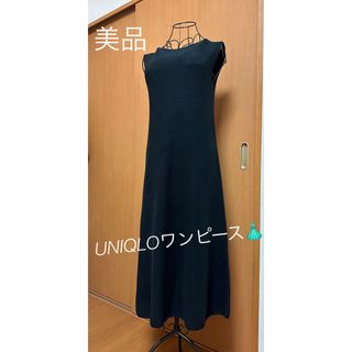 ユニクロ(UNIQLO)の【美品】UNIQLOユニクロ　コットンフレアワンピース　黒　Mサイズ(ひざ丈ワンピース)