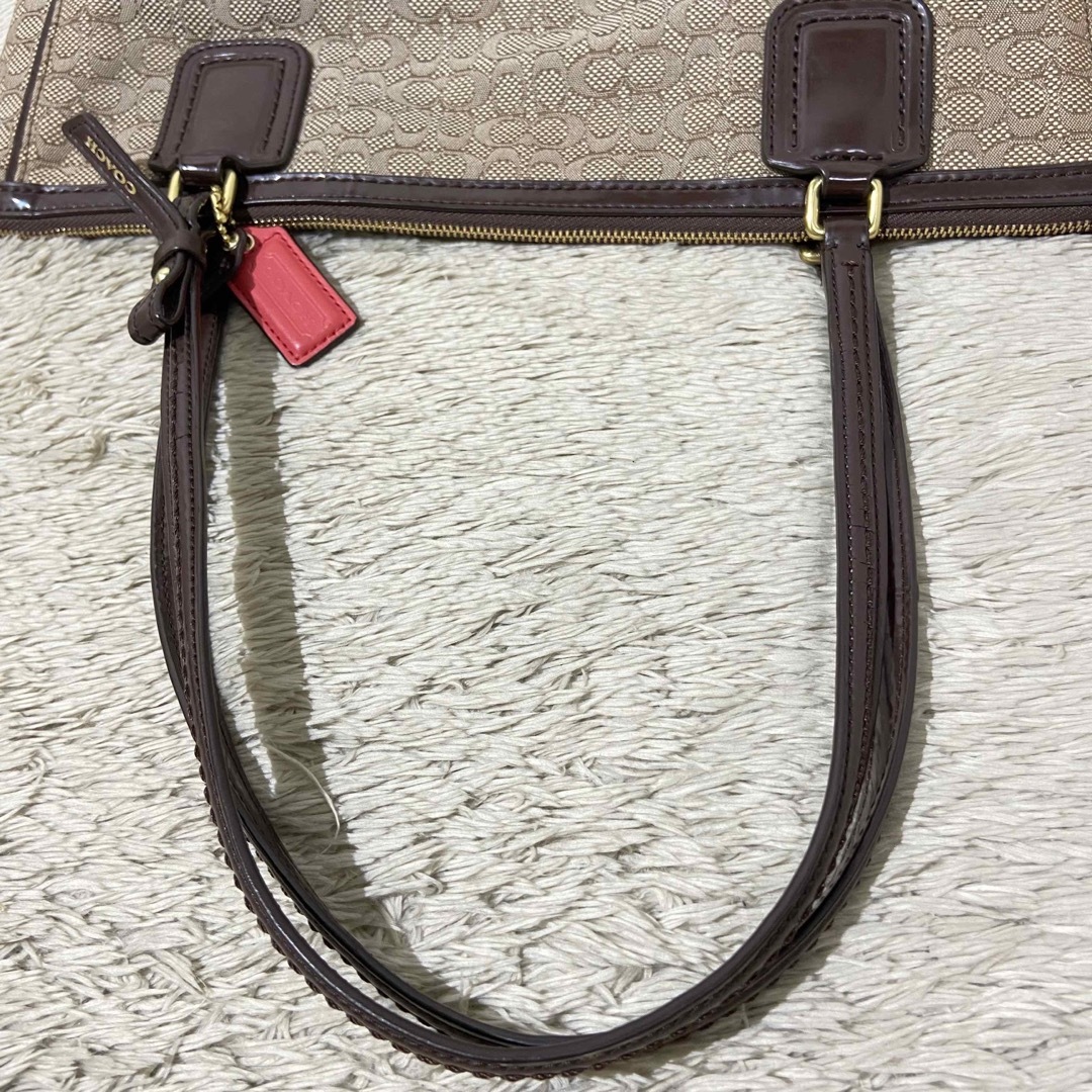 美品>コーチ トートバッグ オックスフォード シグネチャー ブラウン