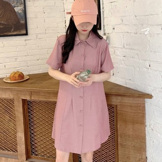 レディースワンピース　XLサイズ　ピンク　とろみシャツ　ミニ　夏服　韓国(ミニワンピース)