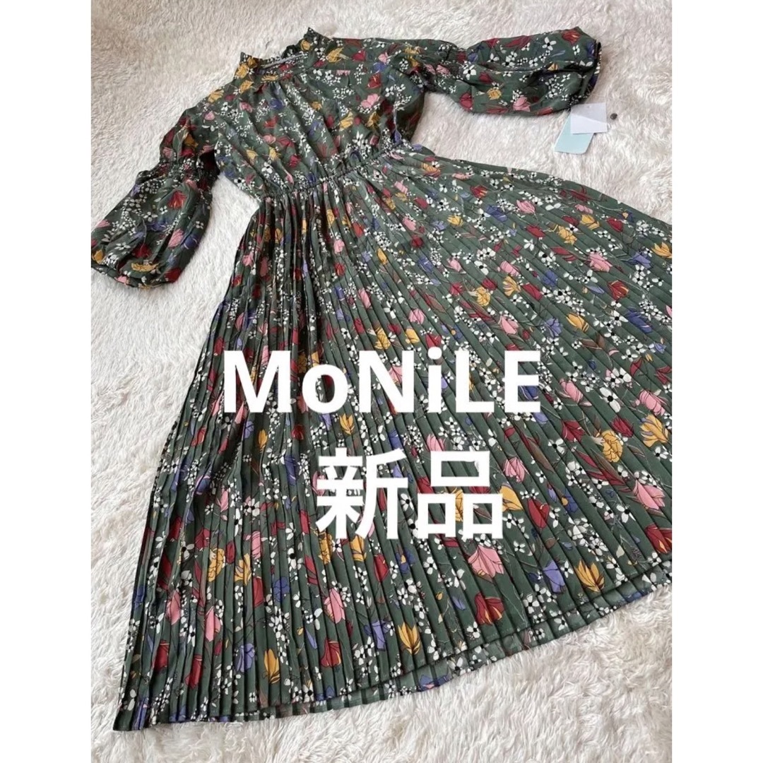 【新品】MoNiLE モニーレ 花柄 プリーツ ワンピース ボリューム袖ワンピース