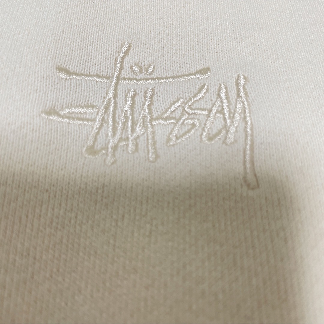 STUSSY ステューシー ハーフジップ スウェット ベージュ L 刺繍ロゴ 白