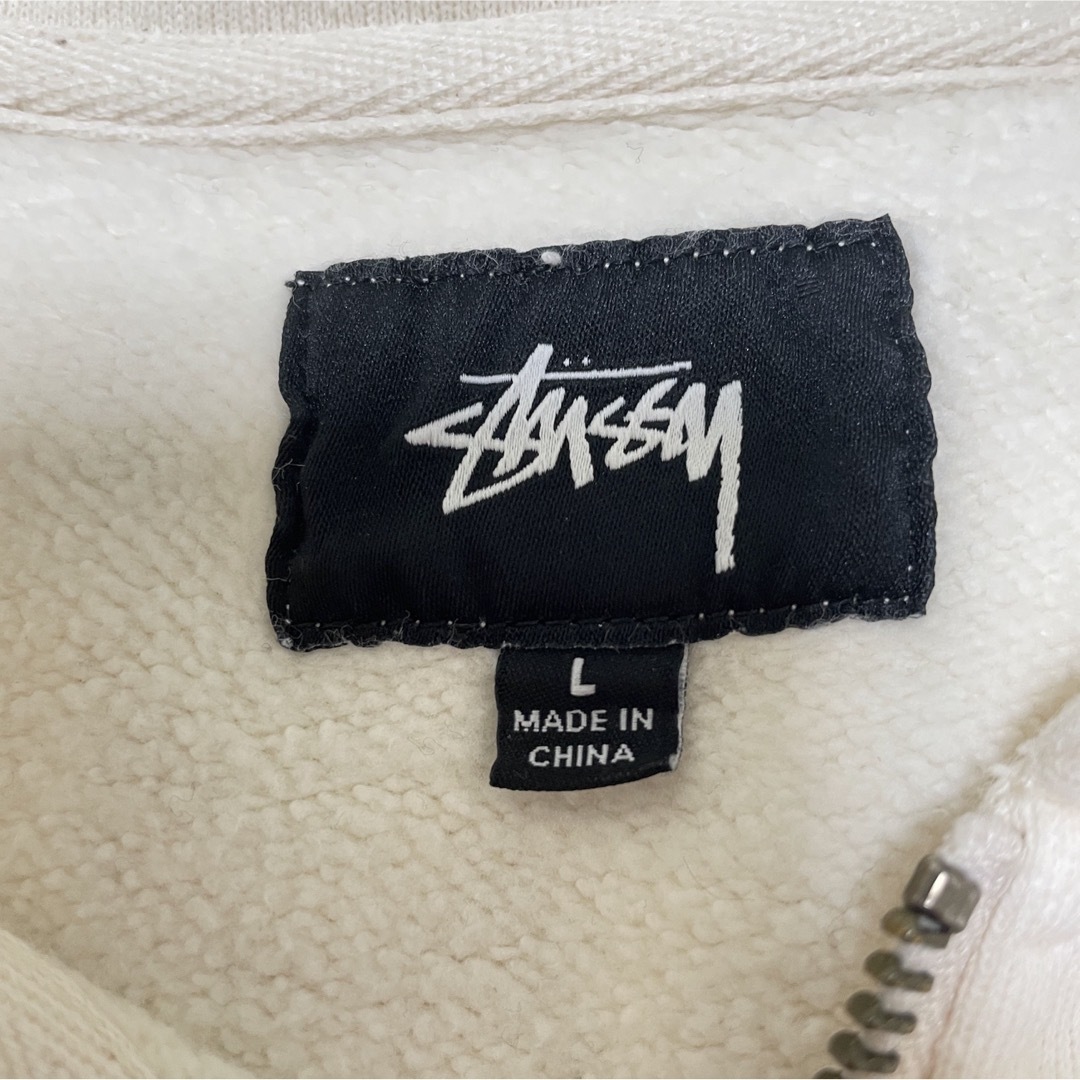 STUSSY ステューシー ハーフジップ スウェット ベージュ L 刺繍ロゴ 白