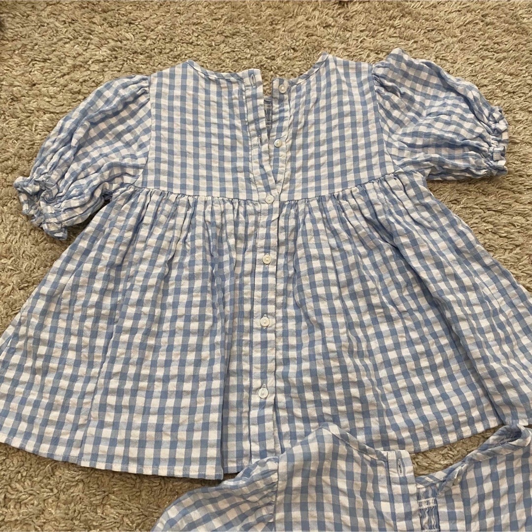 ZARA KIDS(ザラキッズ)のZARAkids ギンガムチェック ブラウス ブルー サイズ98/110 2点 キッズ/ベビー/マタニティのキッズ服女の子用(90cm~)(ブラウス)の商品写真