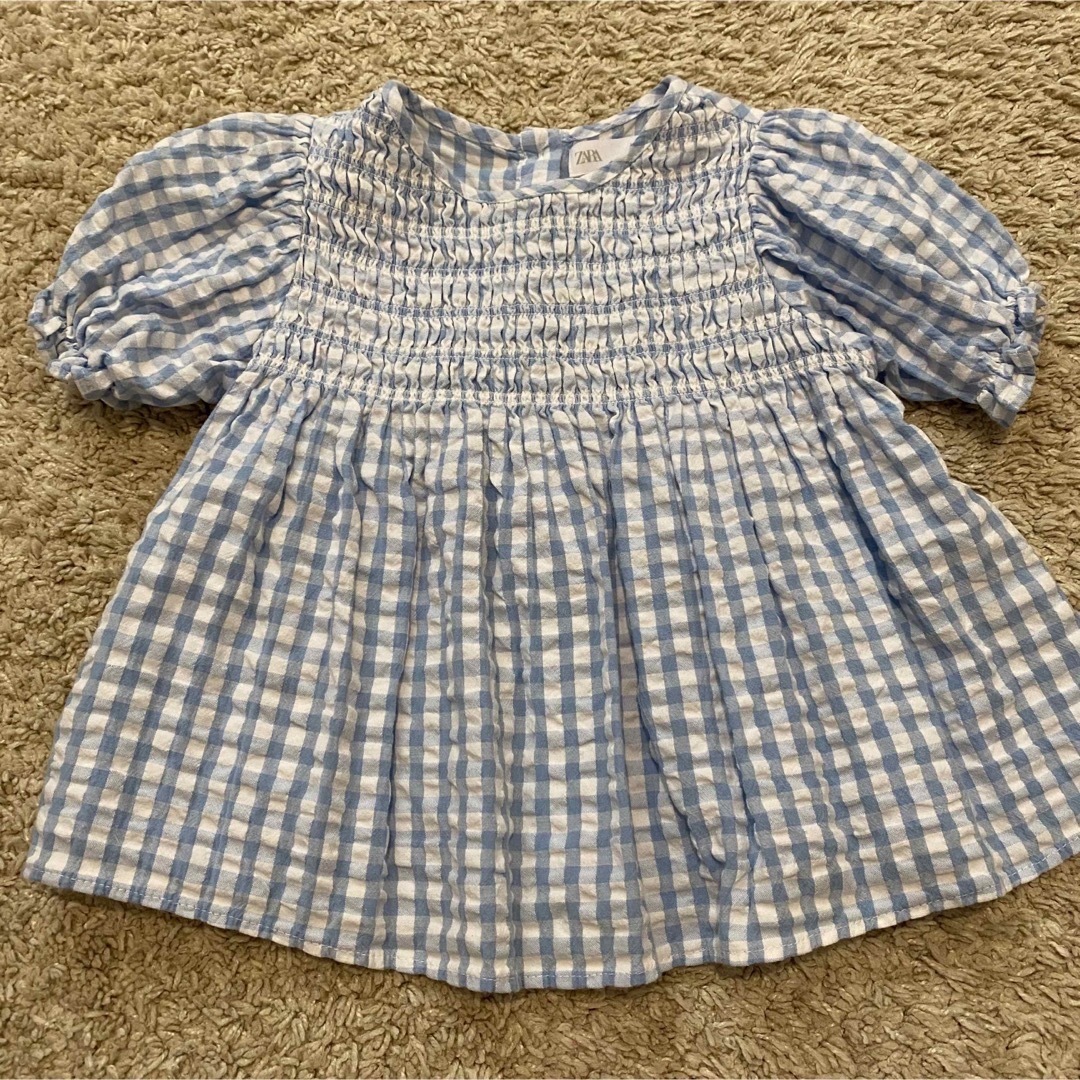 ZARA KIDS(ザラキッズ)のZARAkids ギンガムチェック ブラウス ブルー サイズ98/110 2点 キッズ/ベビー/マタニティのキッズ服女の子用(90cm~)(ブラウス)の商品写真