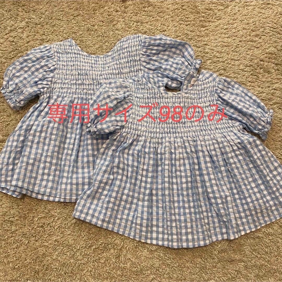 ZARA KIDS(ザラキッズ)のZARAkids ギンガムチェック ブラウス ブルー サイズ98/110 2点 キッズ/ベビー/マタニティのキッズ服女の子用(90cm~)(ブラウス)の商品写真