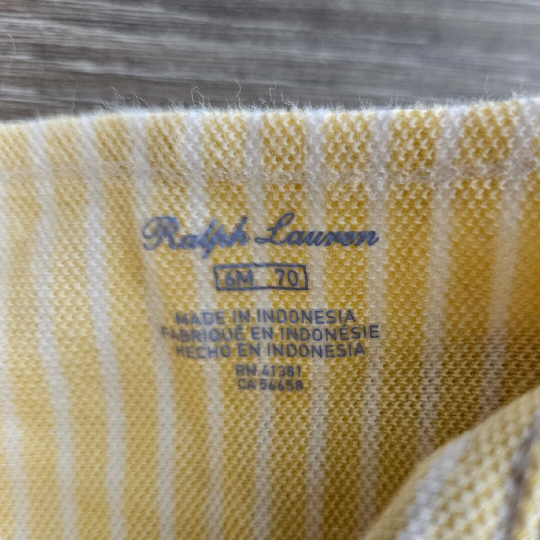 Ralph Lauren(ラルフローレン)のRALPH LAUREN　イエローストライプ　カバーオール　70センチ キッズ/ベビー/マタニティのベビー服(~85cm)(カバーオール)の商品写真