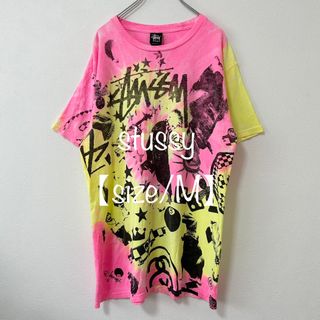 ステューシー(STUSSY)のstussy/ステューシー★タイダイ&エイトボール&総柄Tシャツ★ピンク黄黒★M(Tシャツ/カットソー(半袖/袖なし))