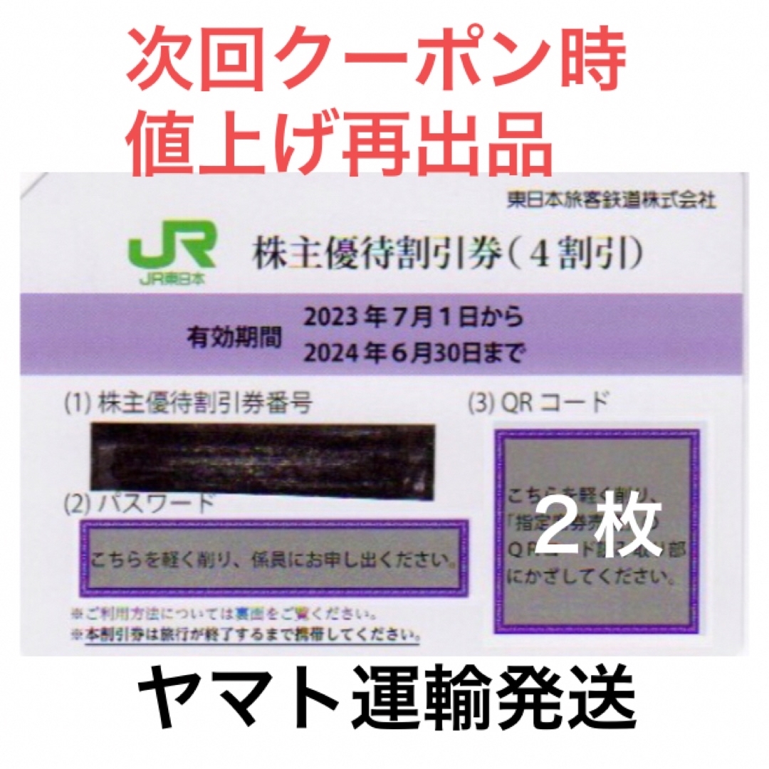 JR東日本株主優待　乗車割引券2枚