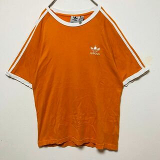 アディダス(adidas)のアディダス リンガーネックＴシャツ オレンジ×ホワイト 刺繍 半袖 3ライン(Tシャツ/カットソー(半袖/袖なし))