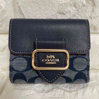 コーチ(COACH)のCOACH スモール モーガン ウォレット・ブロックド シグネチャー　デニム(財布)