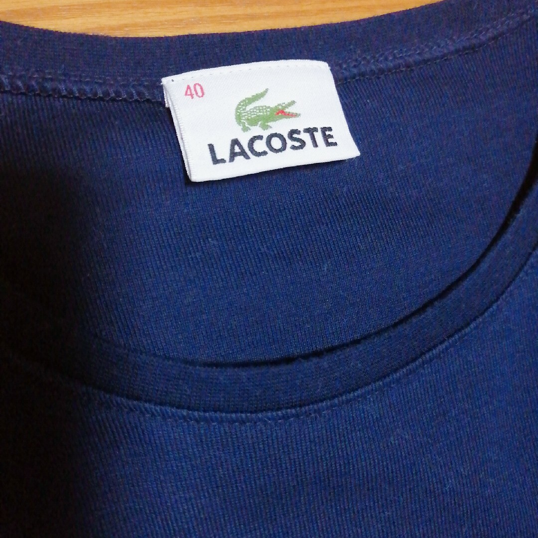 LACOSTE(ラコステ)の美品　ラコステ　Tシャツ　40　Ｌ　ネイビー　LACOSTE レディースのトップス(Tシャツ(半袖/袖なし))の商品写真