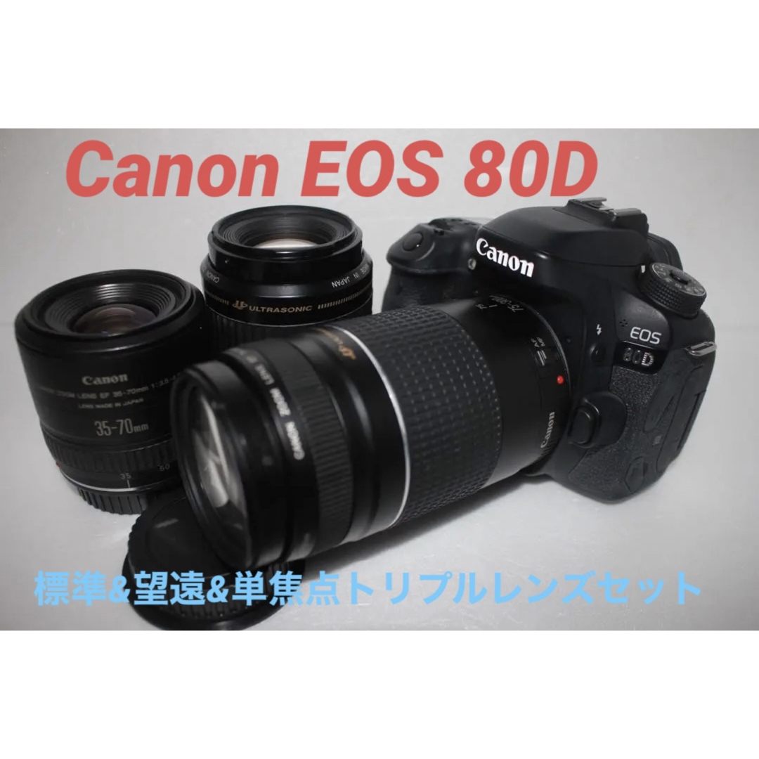 スマホ/家電/カメラ☆保証あり☆キャノン Canon EOS 80D標準&望遠&単焦点レンズセット