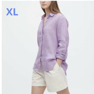 ユニクロ(UNIQLO)のUNIQLO  プレミアムリネンシャツ パープル XＬ レディース(シャツ/ブラウス(長袖/七分))