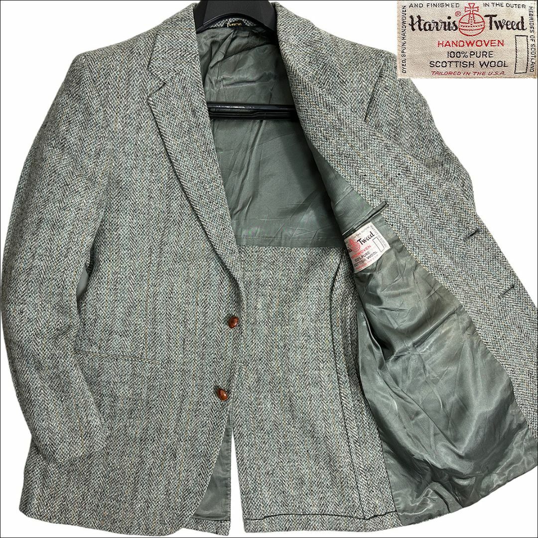 HARRIS TWEED ツイードジャケット L ヘリボーン柄 くるみボタン