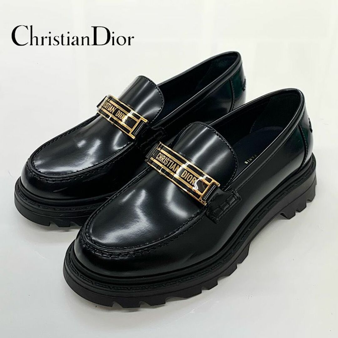 Christian Dior(クリスチャンディオール)の7213 クリスチャンディオール レザー ロゴ コード ローファー ブラック レディースの靴/シューズ(ローファー/革靴)の商品写真