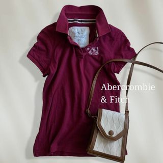 アバクロンビーアンドフィッチ(Abercrombie&Fitch)の【人気♡】　アバクロンビー＆フィッチ　刺繍デザイン半袖ポロシャツ　ボルドー　S(ポロシャツ)