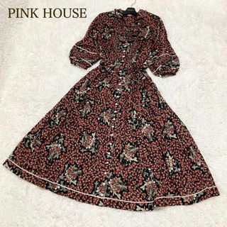 ピンクハウス(PINK HOUSE)のピンクハウス ロングワンピース いちご柄 リボン フリル ベルト(ロングワンピース/マキシワンピース)