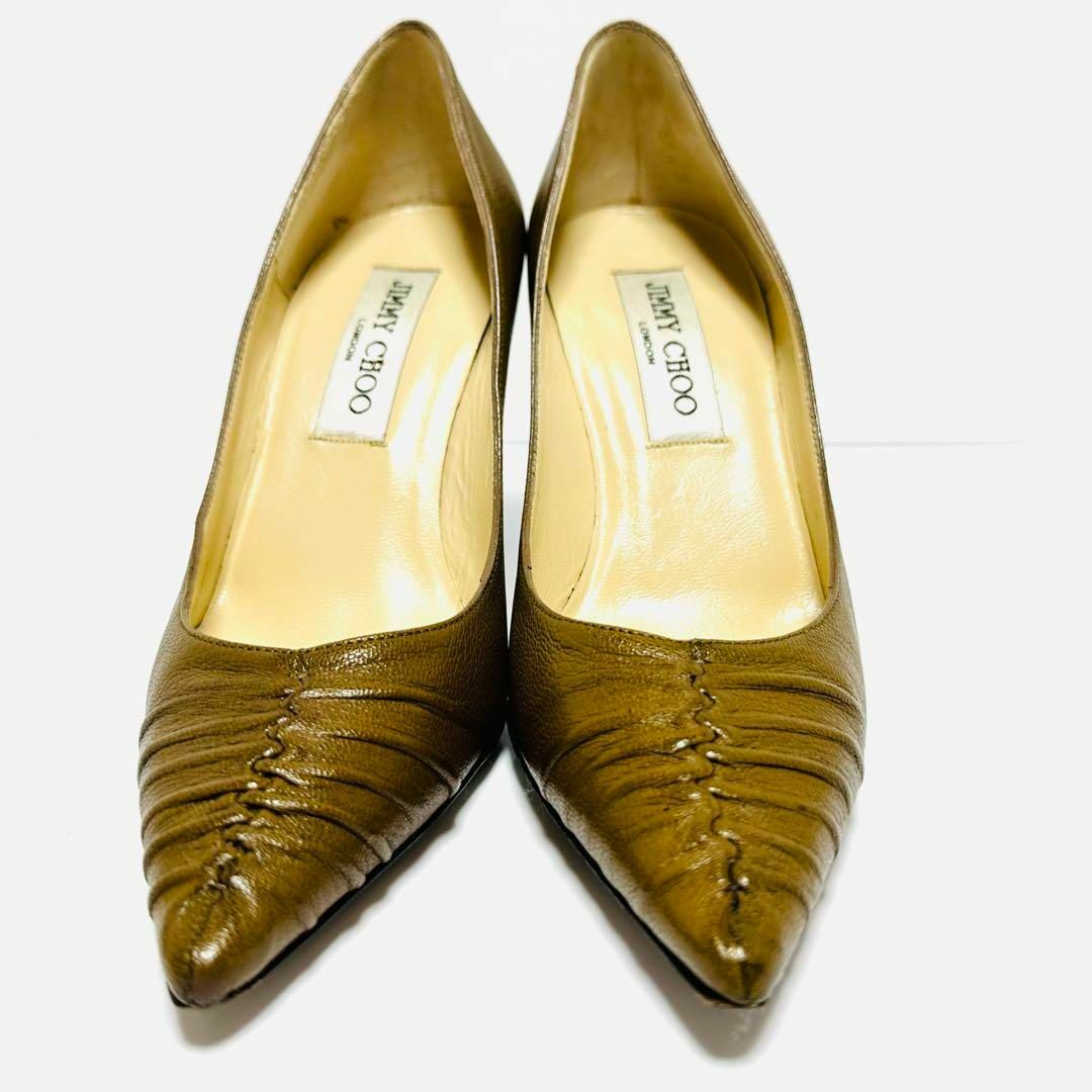 JIMMY CHOO(ジミーチュウ)の美品✨ジミーチュウ 34.5/約21.5～22㎝ レザー 本革 パンプス カーキ レディースの靴/シューズ(ハイヒール/パンプス)の商品写真