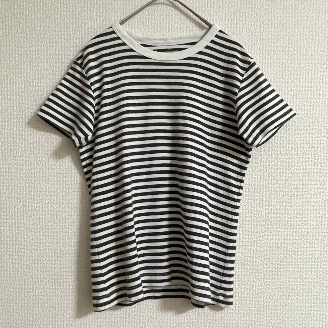 MUJI (無印良品)(ムジルシリョウヒン)の無印良品　汗じみしにくいフライス編みクルーネック半袖Tシャツ（ボーダー） レディースのトップス(Tシャツ(半袖/袖なし))の商品写真