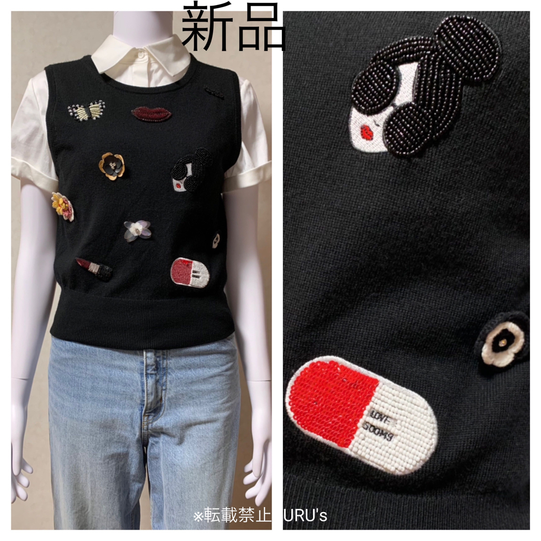 Alice+Olivia(アリスアンドオリビア)の新品 alice+olivia ステイシー刺繍×アップリケ ニットベストセーター レディースのトップス(ニット/セーター)の商品写真