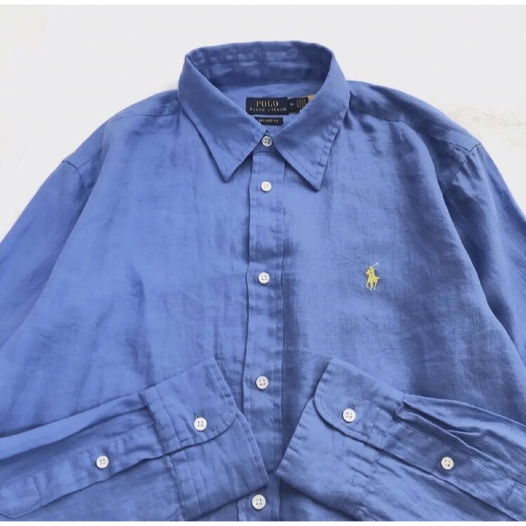 POLO RALPH LAUREN(ポロラルフローレン)の美品　RALPH LAUREN ラルフローレン　くすみ　ブルー　リネンシャツ　M レディースのトップス(シャツ/ブラウス(長袖/七分))の商品写真