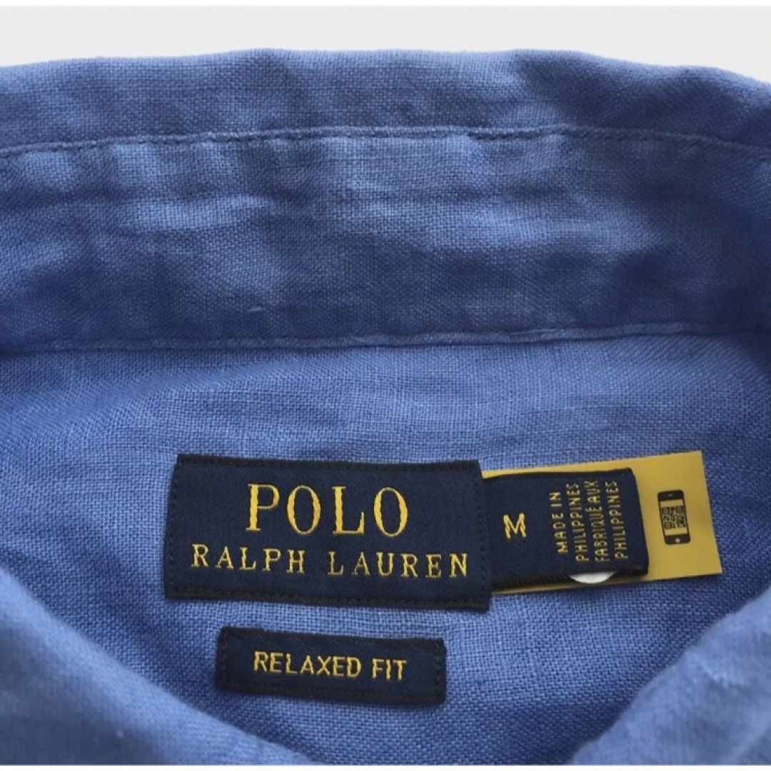 POLO RALPH LAUREN(ポロラルフローレン)の美品　RALPH LAUREN ラルフローレン　くすみ　ブルー　リネンシャツ　M レディースのトップス(シャツ/ブラウス(長袖/七分))の商品写真