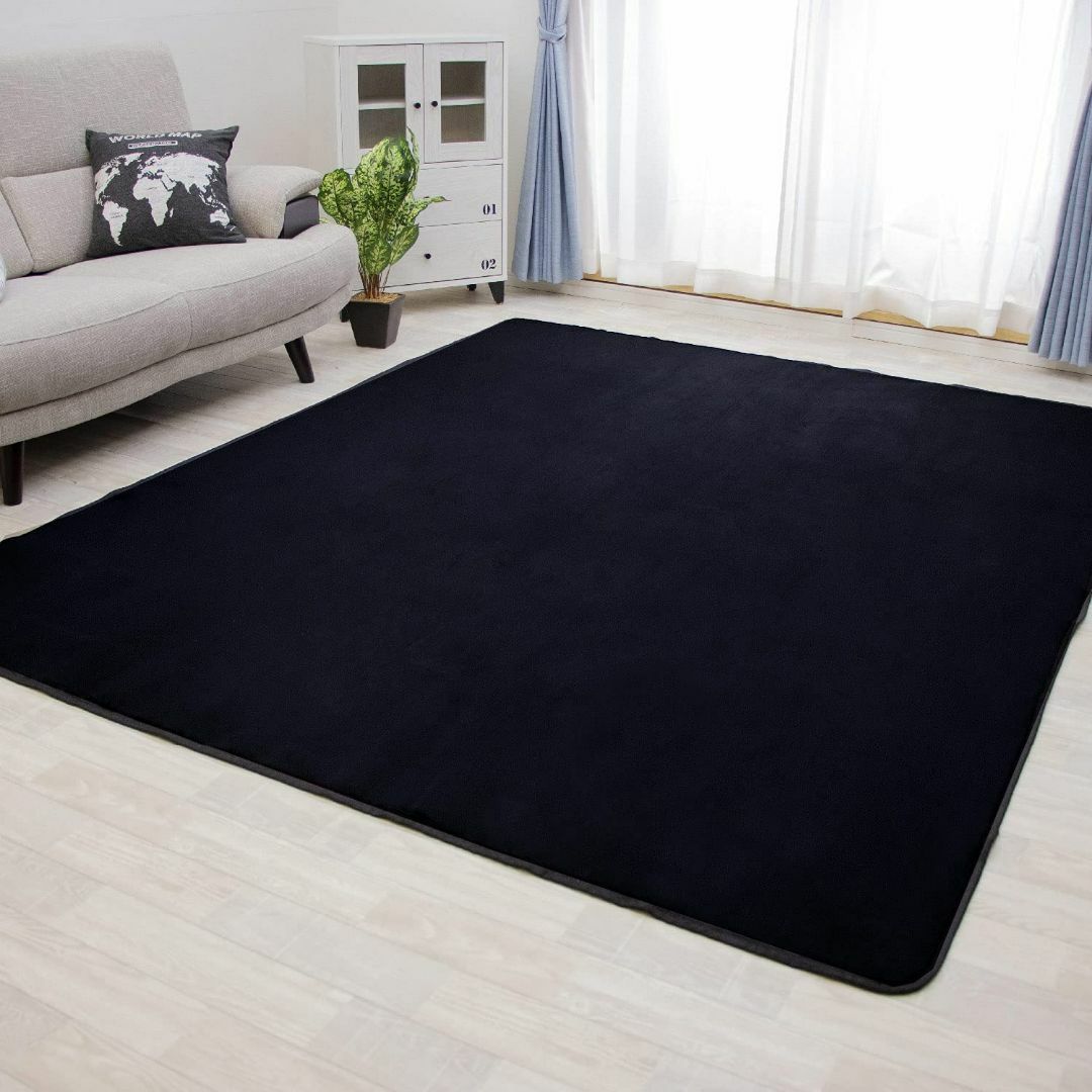 サイズ:200×300cm_色:無地・ブラック】フリーリー カーペット ラグ - ラグ