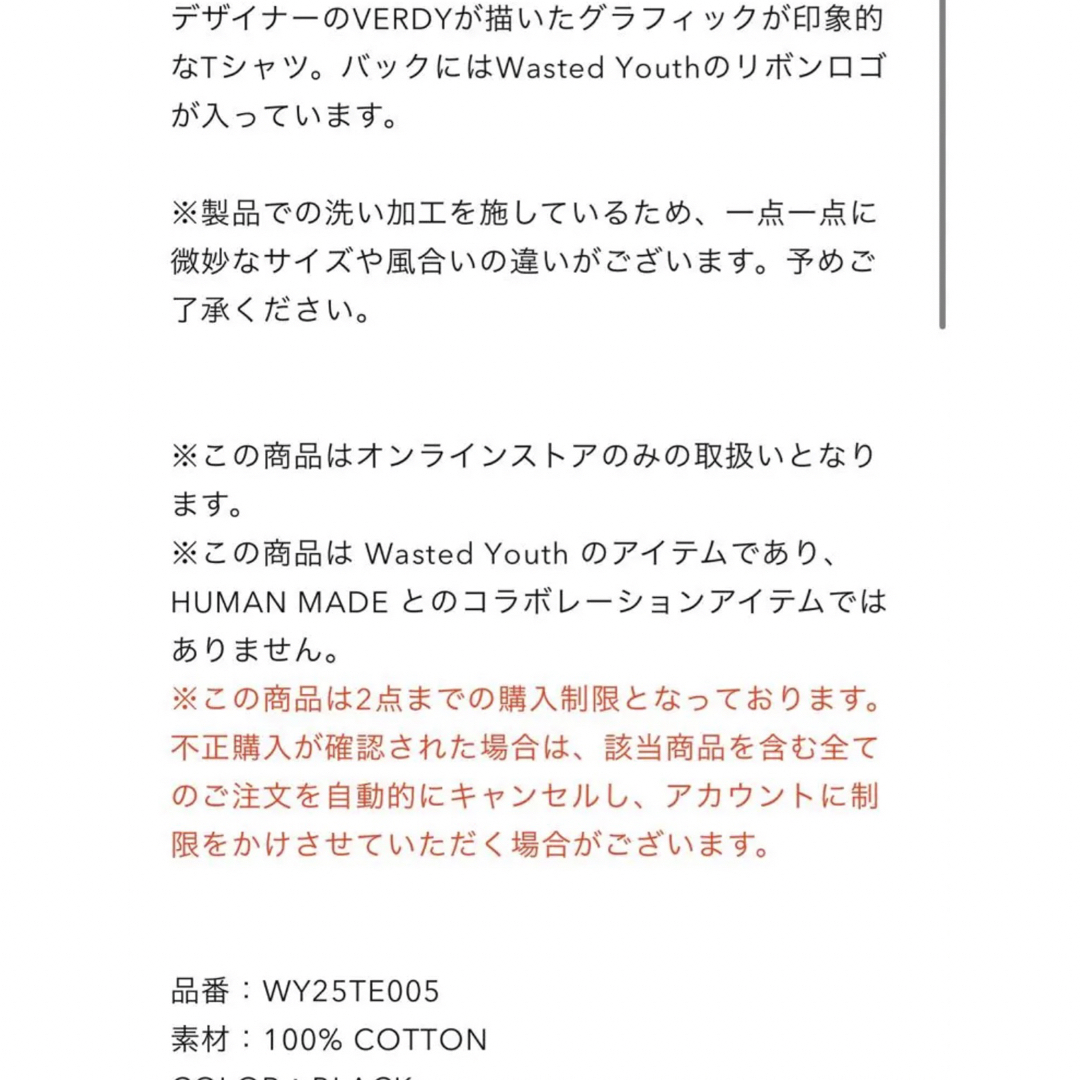 Wasted Youth verdy T-SHIRT#5 黒　tシャツ  2XL