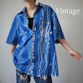 アートヴィンテージ(ART VINTAGE)の【vintage】ボタニカル柄 バイカラー コットン 半袖シャツ ハワイ製 XL(シャツ)