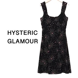 ヒステリックグラマー(HYSTERIC GLAMOUR)のヒステリックグラマー【美品】スパイダー柄 ノースリーブ フリル ワンピース(ひざ丈ワンピース)