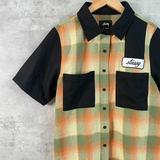 ステューシー(STUSSY)のステューシー　STUSSY チェック 半袖 ボウリングシャツ 切替 ウール(シャツ/ブラウス(半袖/袖なし))